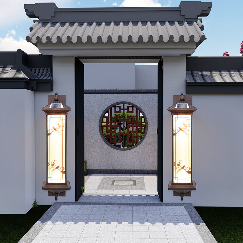 Traditional Chinese Rectangular Aluminum Glass Solar LED Wall Sconce Lamp For Garden | Stornfield
