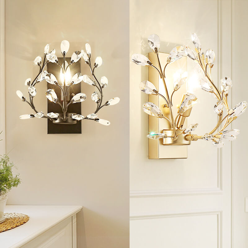Stornfield | Luminis Wall Sconce | Luxury Crystal Design | Leaf Pattern | 1-Light & Modern