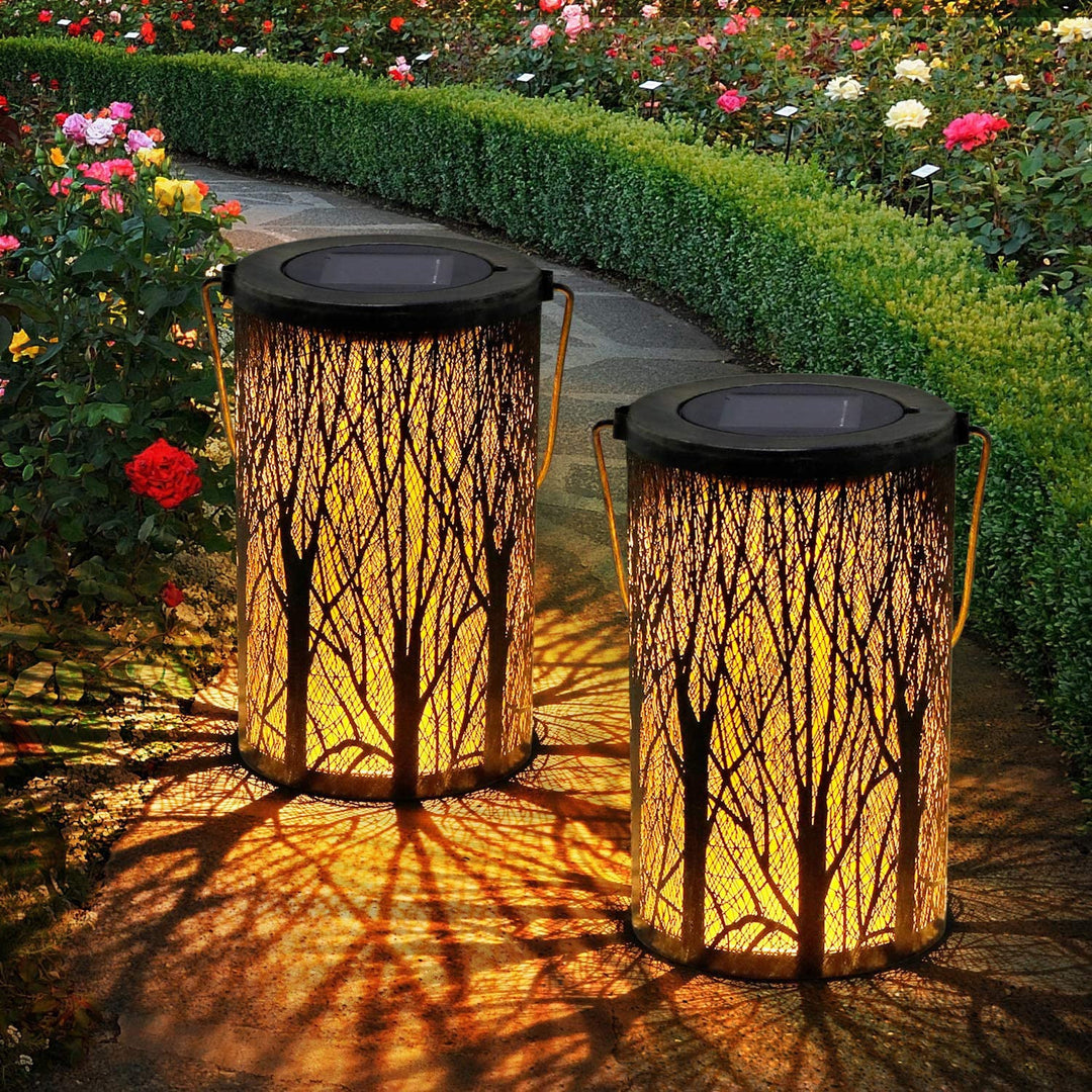 Modern Art Deco Solar Cylinder Skeleton Lantern Iron LED Outdoor Landscape Light For Garden | Stornfield