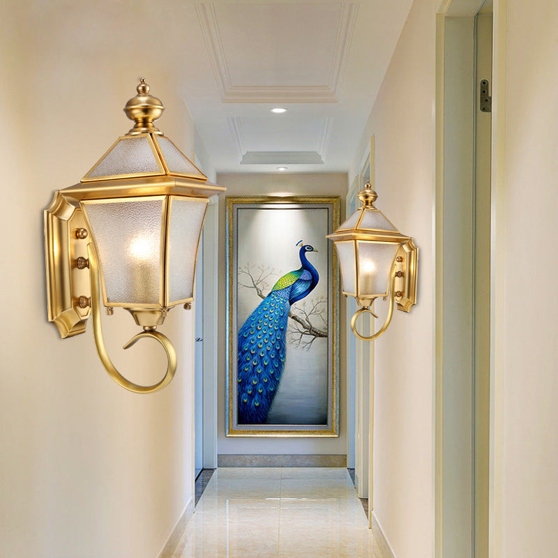 European Modern Luxury Quadrilateral Brass Glass Waterproof 1-Light Outdoor Wall Sconce Lamp | Stornfield