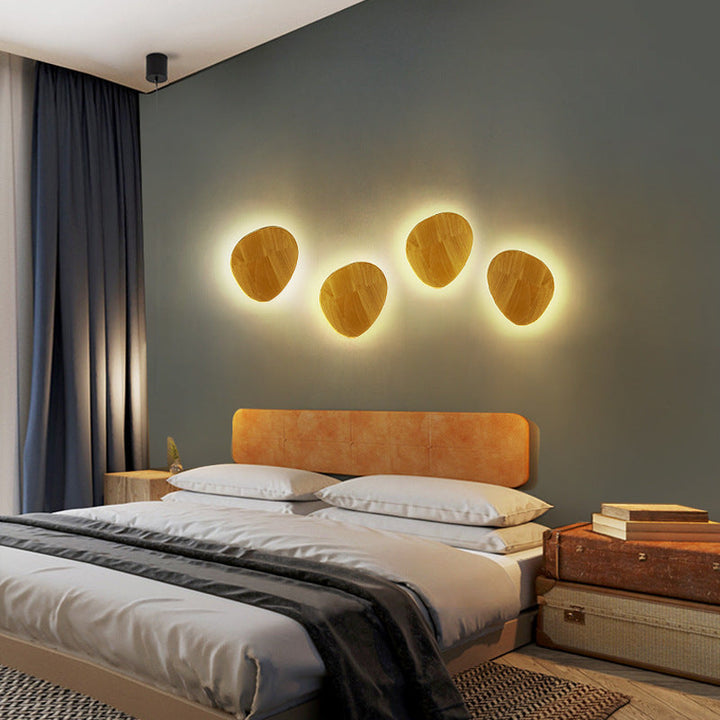 Stornfield | Modern Minimalist Irregular Oval Round Wood LED Wall Lamp for Living Room