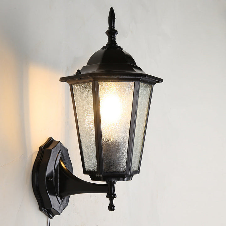 Contemporary Industrial Hexagonal Aluminum Frame Frosted Glass 1-Light Outdoor Wall Sconce Lamp For Garden | Stornfield