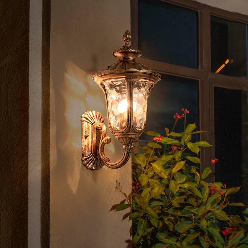 Traditional European Waterproof Castle Shaped Aluminum Glass 1-Light Outdoor Wall Sconce Lamp For Garden | Stornfield