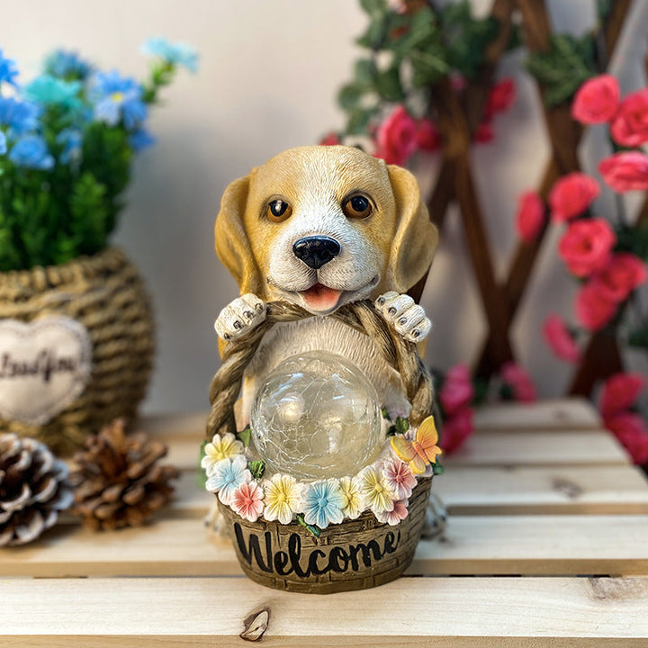 Solar Outdoor Puppy Welcome LED Garden Resin Landscape Light | Stornfield