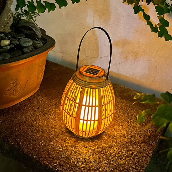 Modern Art Deco Solar Round Lantern Rattan LED Outdoor Landscape Light For Garden | Stornfield
