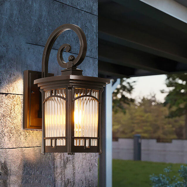 Modern Square Aluminum Glass Carved 1-Light Outdoor Waterproof Wall Sconce Lamp | Stornfield
