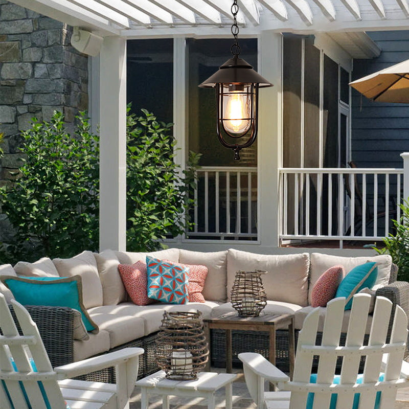 Industrial Vintage Aluminum Cage Glass 1-Light Outdoor Waterproof Pendant Light | Stornfield