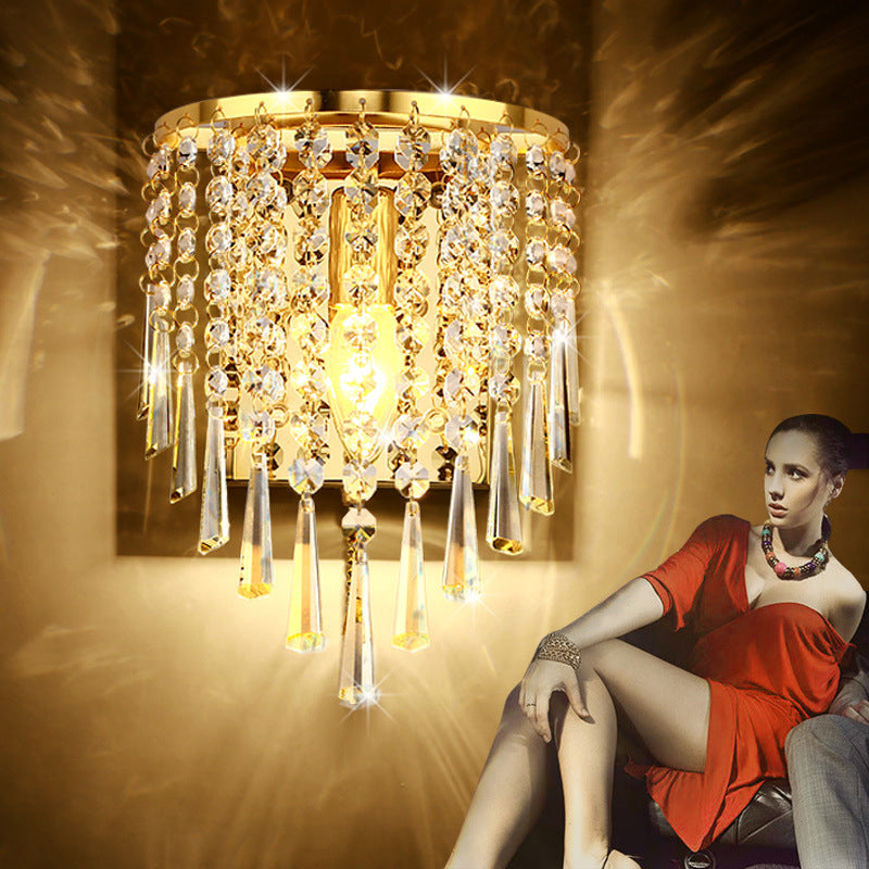 Stornfield | Modern Luxury Octagonal Semi-Round Crystal Stainless Steel Pearl 1-Light Sconce for Living Room
