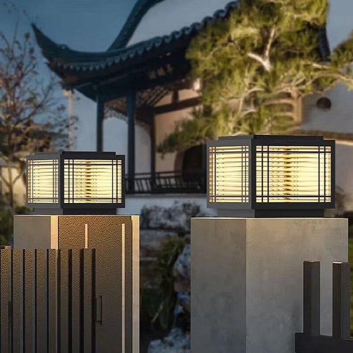 Traditional Chinese Square Aluminum Glass 1-Light Post Head Light For Garden | Stornfield