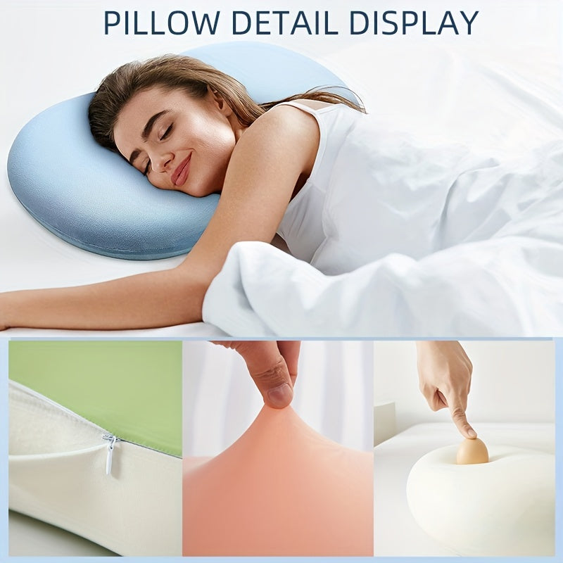 1pc Oval Macaron Pillow Cervical Memory Foam Pillow, Cooling Bed Pillow For Sleeping - Neck Pillows For Pain Relief Sleeping, Contour Support Ergonomic Pillow For Side Back Stomach Sleepers Using High And Low Partition | Stornfield
