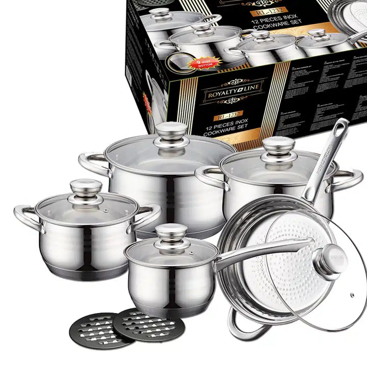 Royalty Line Cookware Set made of Stainless Steel (12 Pieces) | Stornfield