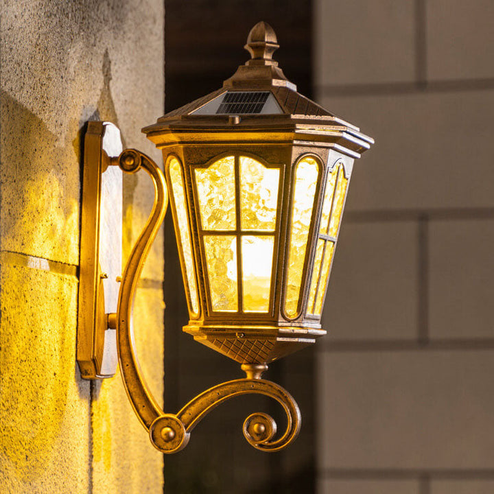 European Solar Outdoor Lantern Aluminum Glass Waterproof 1-Light Wall Sconce Lamp | Stornfield