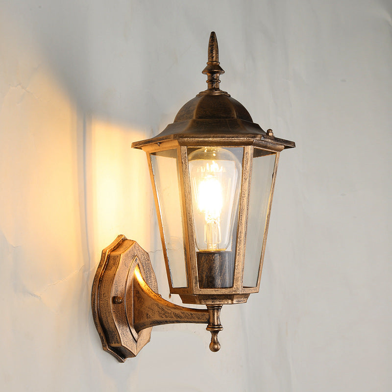 Contemporary Industrial Hexagonal Aluminum Frame Frosted Glass 1-Light Outdoor Wall Sconce Lamp For Garden | Stornfield
