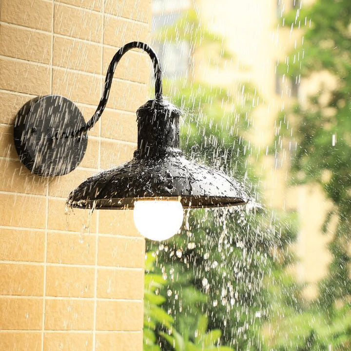 Retro Loft Dome Iron Outdoor Waterproof 1-Light Bent Arm Wall Sconce Lamp | Stornfield