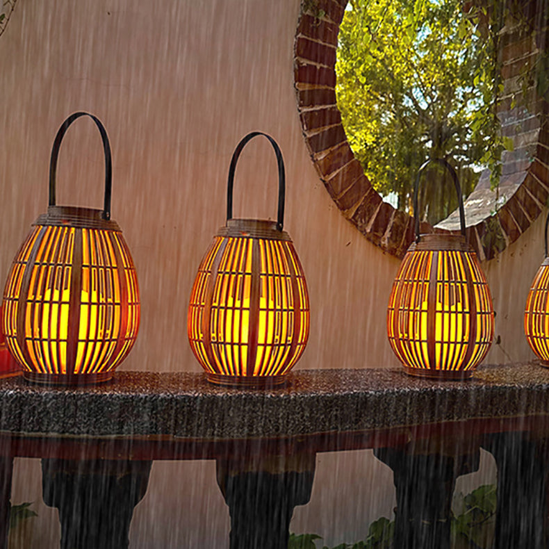 Modern Art Deco Solar Round Lantern Rattan LED Outdoor Landscape Light For Garden | Stornfield
