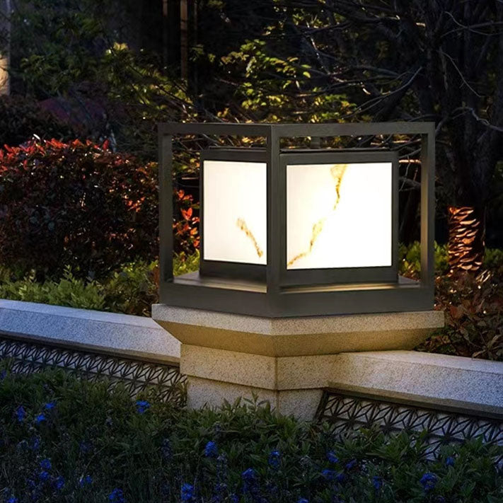 Modern Solar Square Chinese Outdoor Column Head Light LED Lawn Landscape Light | Stornfield