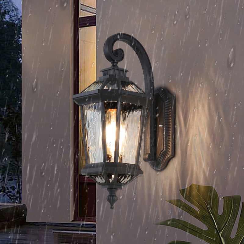 Traditional European Waterproof Aluminum Glass Octagon Cylinder 1-Light Wall Sconce Lamp For Garden | Stornfield