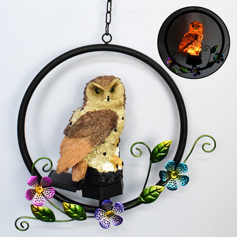 Stornfield | European Rustic Owl Shaped Solar Waterproof Outdoor Pendant Light