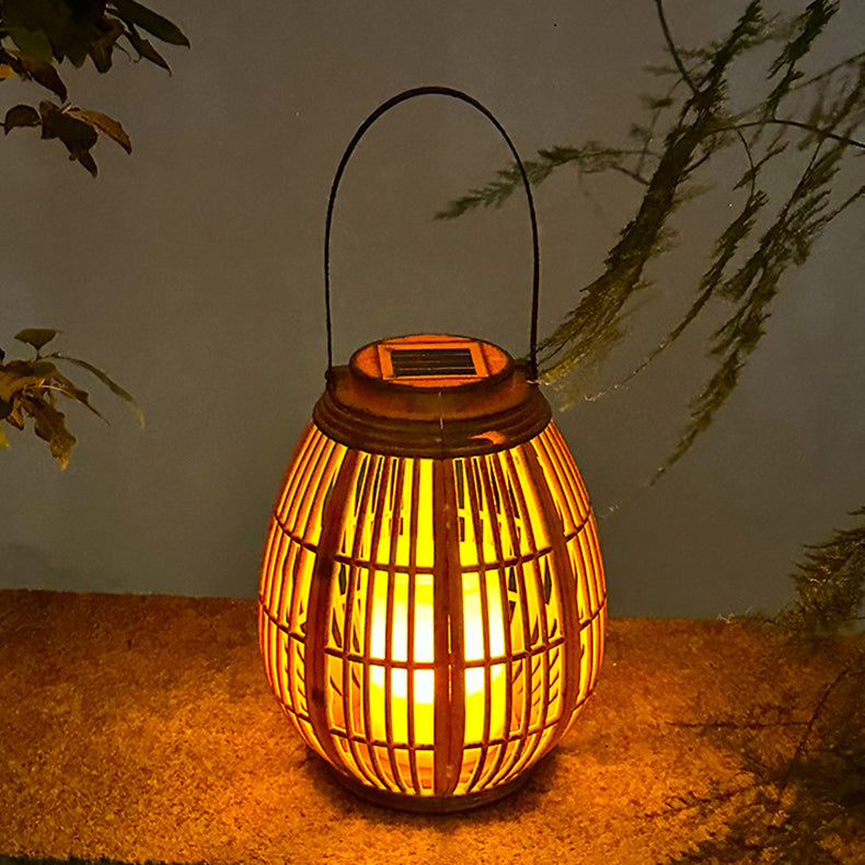 Modern Art Deco Solar Round Lantern Rattan LED Outdoor Landscape Light For Garden | Stornfield