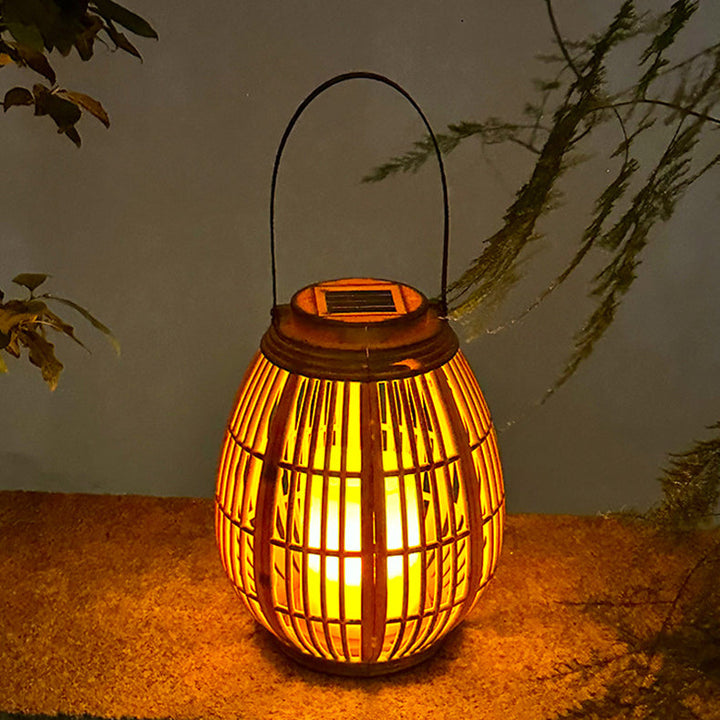 Modern Art Deco Solar Round Lantern Rattan LED Outdoor Landscape Light For Garden | Stornfield