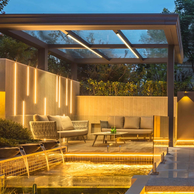 Modern Minimalist Long Rectangle Aluminum PC LED Flush Mount Ceiling Light For Outdoor Patio | Stornfield