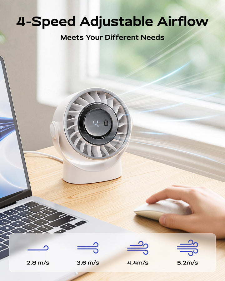 4-Speed USB Rechargeable Desktop Fan with Smart LED Display | Stornfield