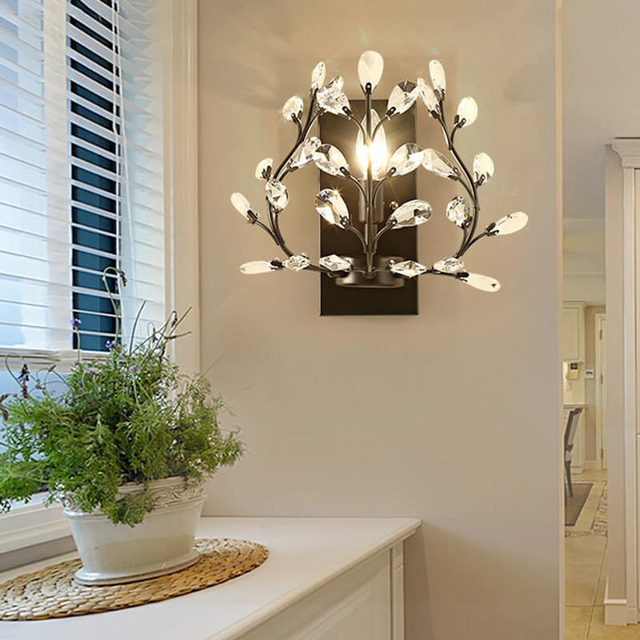 Stornfield | Luminis Wall Sconce | Luxury Crystal Design | Leaf Pattern | 1-Light & Modern