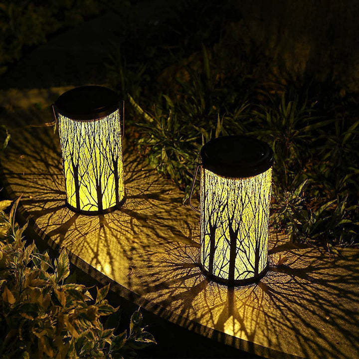 Modern Art Deco Solar Cylinder Skeleton Lantern Iron LED Outdoor Landscape Light For Garden | Stornfield