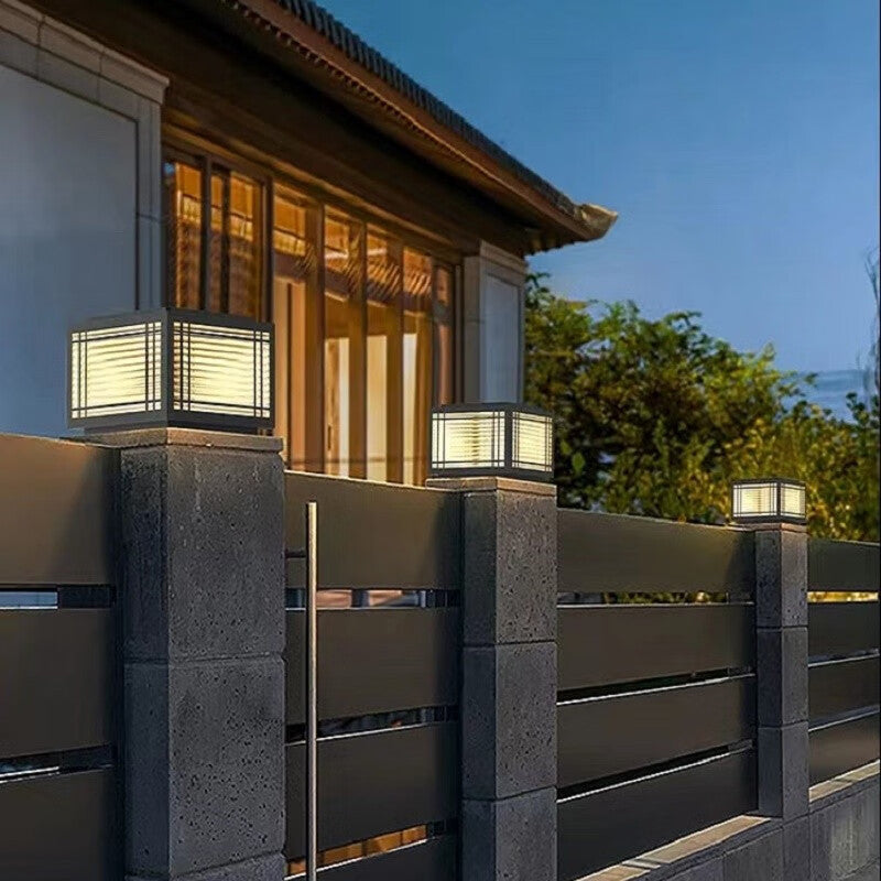Traditional Chinese Square Aluminum Glass 1-Light Post Head Light For Garden | Stornfield
