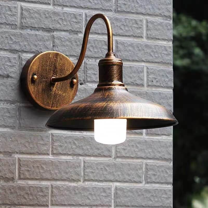 Retro Loft Dome Iron Outdoor Waterproof 1-Light Bent Arm Wall Sconce Lamp | Stornfield