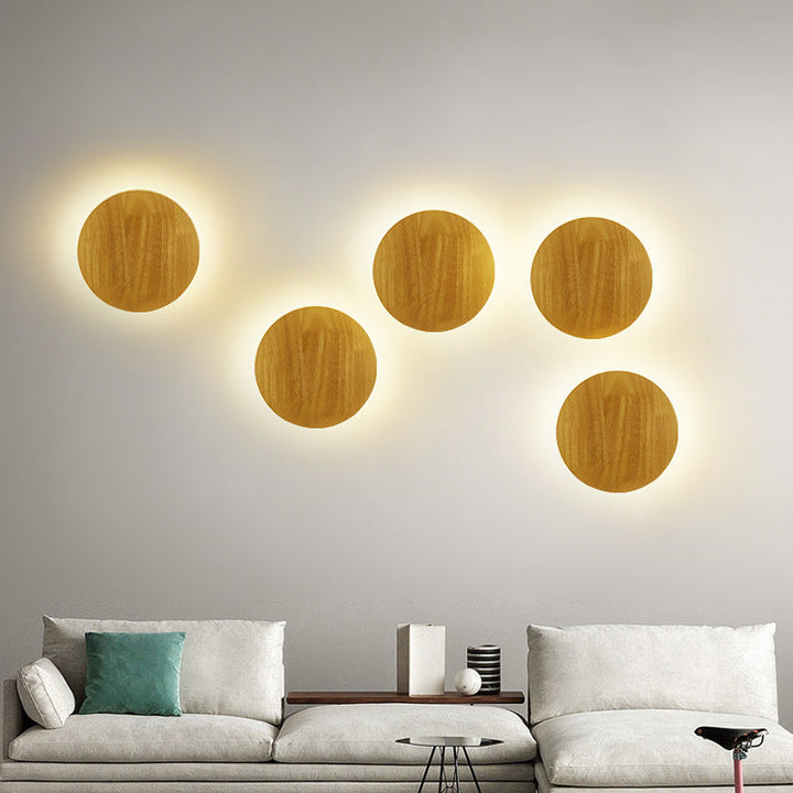 Stornfield | Modern Minimalist Irregular Oval Round Wood LED Wall Lamp for Living Room