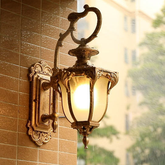 European Retro Aluminum Glass Carved Lantern 1-Light Outdoor Waterproof Wall Sconce Lamp | Stornfield