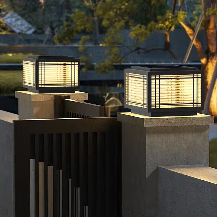 Traditional Chinese Square Aluminum Glass 1-Light Post Head Light For Garden | Stornfield