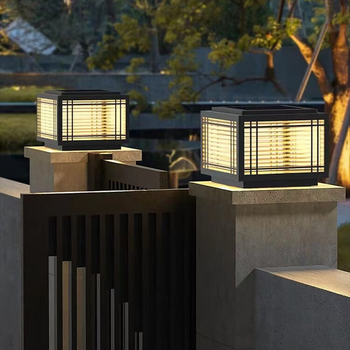 Traditional Chinese Square Aluminum Glass 1-Light Post Head Light For Garden | Stornfield