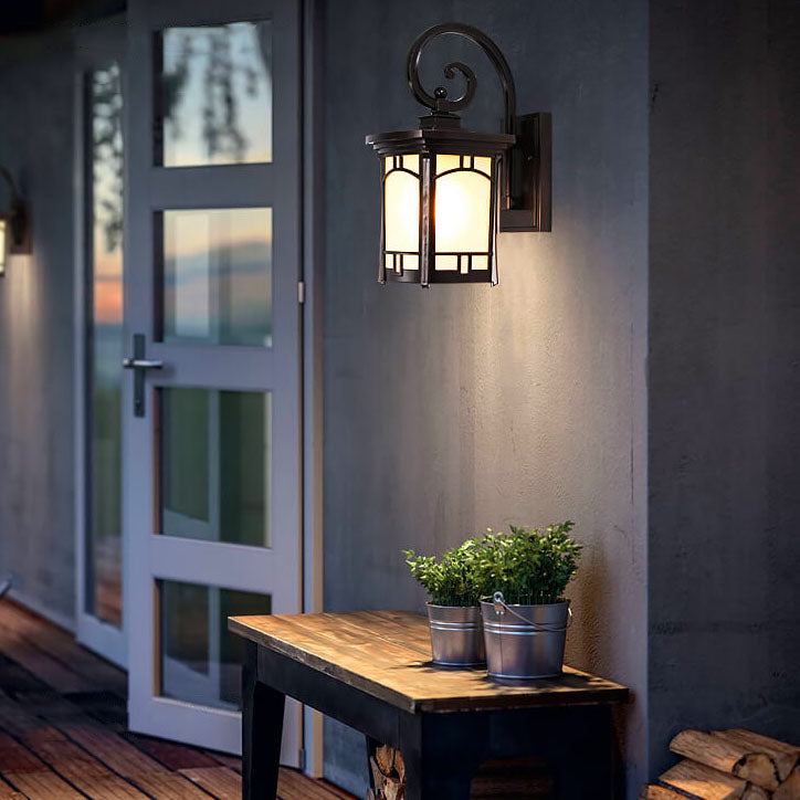 Modern Square Aluminum Glass Carved 1-Light Outdoor Waterproof Wall Sconce Lamp | Stornfield