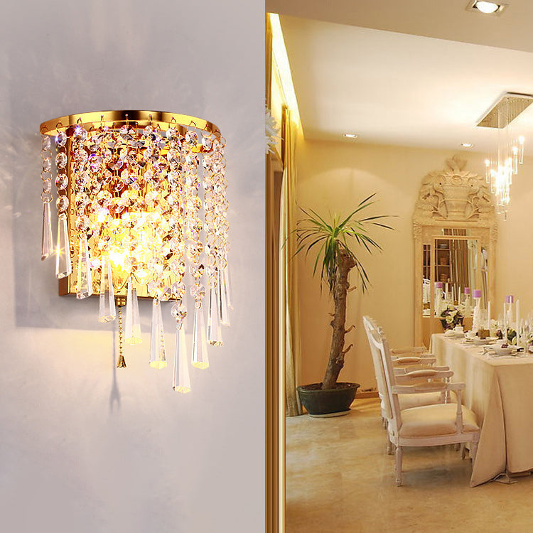 Stornfield | Modern Luxury Octagonal Semi-Round Crystal Stainless Steel Pearl 1-Light Sconce for Living Room