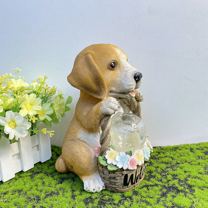 Solar Outdoor Puppy Welcome LED Garden Resin Landscape Light | Stornfield