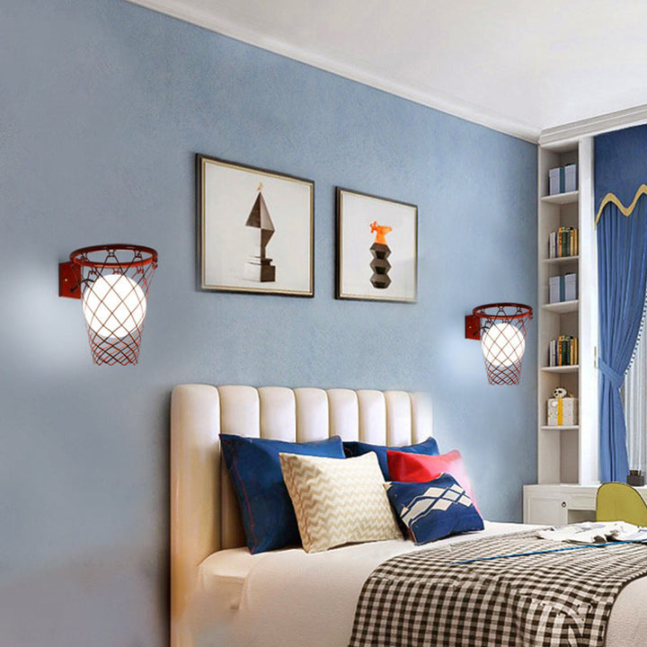 Stornfield | Slamora Applique Murale Enfant | Design Panier de Basketball | Verre & Métal | Style Art Déco | Lumière de Chambre