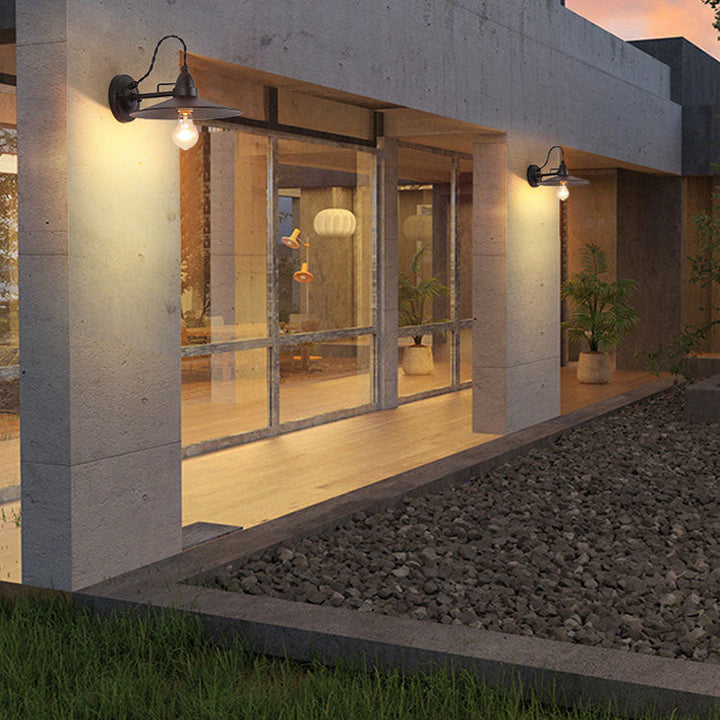 Contemporary Industrial Waterproof Metal Plate Bowl 1-Light Wall Sconce Lamp For Outdoor Patio | Stornfield