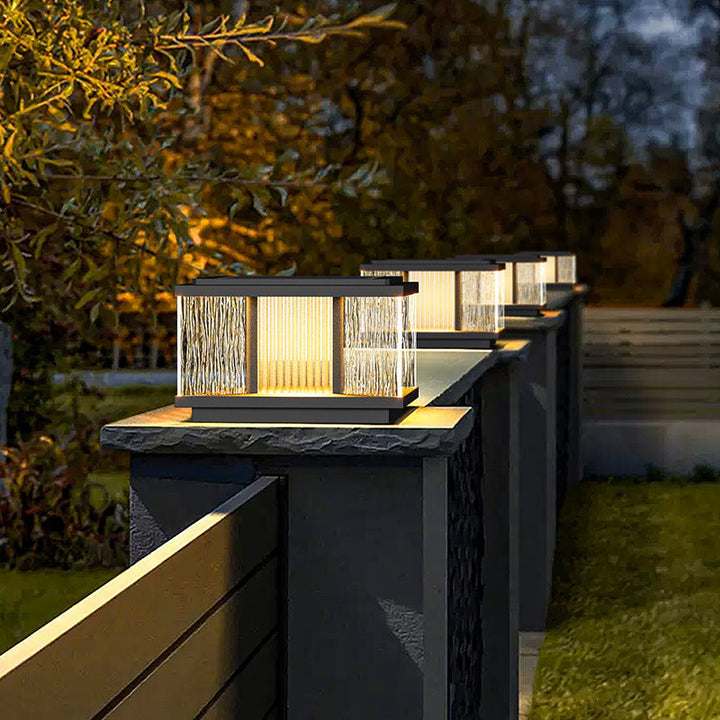 Modern Simplicity Aluminum Square Water-Rippled Glass LED Waterproof Solar Post Lamp Lawn Light For Garden | Stornfield