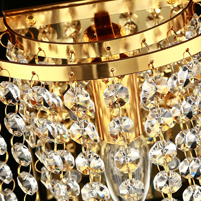 Stornfield | Modern Luxury Octagonal Semi-Round Crystal Stainless Steel Pearl 1-Light Sconce for Living Room