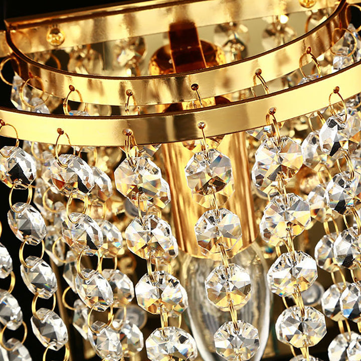 Stornfield | Modern Luxury Octagonal Semi-Round Crystal Stainless Steel Pearl 1-Light Sconce for Living Room