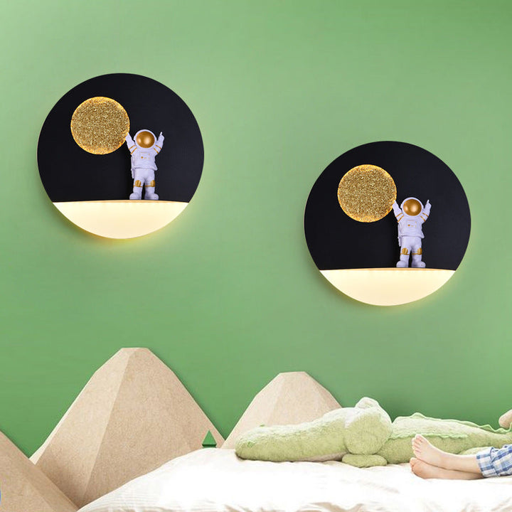 Stornfield | Creative Contemporary Iron Resin Astronaut LED Round Wall Lamp for Bedroom