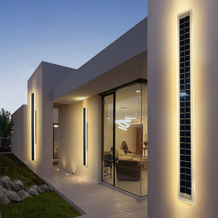 Minimalist Outdoor Solar Rectangular Strip Waterproof Patio LED Wall Sconce Lamp | Stornfield
