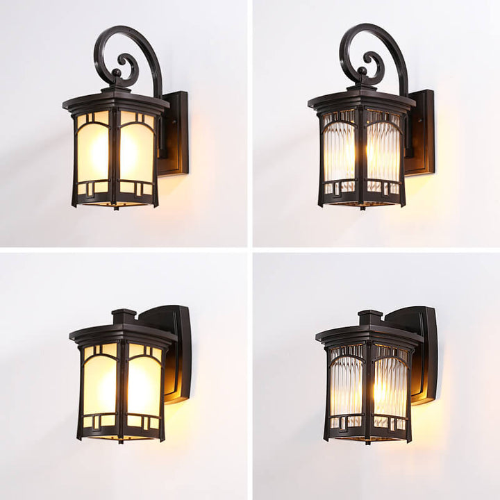 Modern Square Aluminum Glass Carved 1-Light Outdoor Waterproof Wall Sconce Lamp | Stornfield