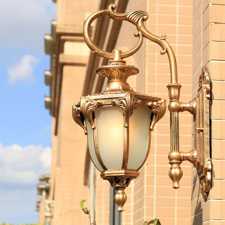 European Retro Aluminum Glass Carved Lantern 1-Light Outdoor Waterproof Wall Sconce Lamp | Stornfield