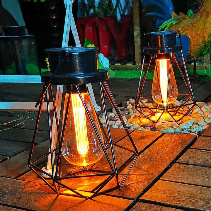 Solar Retro Iron Lantern Geometry LED Decorative Outdoor Landscape Light | Stornfield