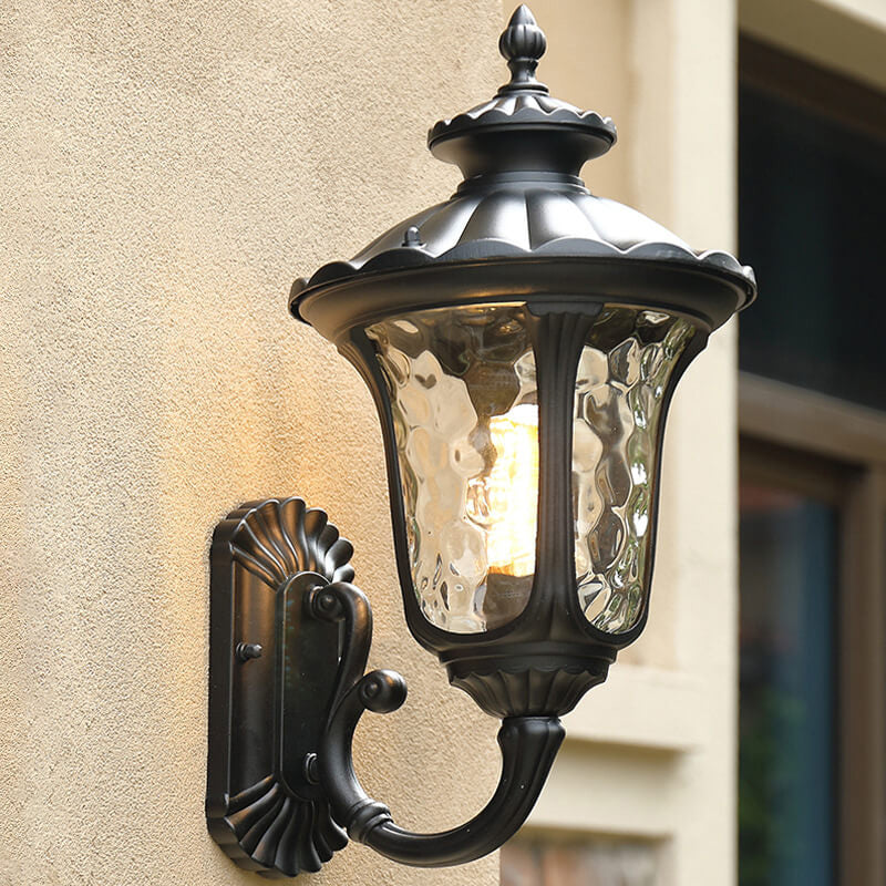 European Retro Waterproof Stone Pattern Glass Lampshade 1-Light Outdoor Wall Sconce Lamp | Stornfield