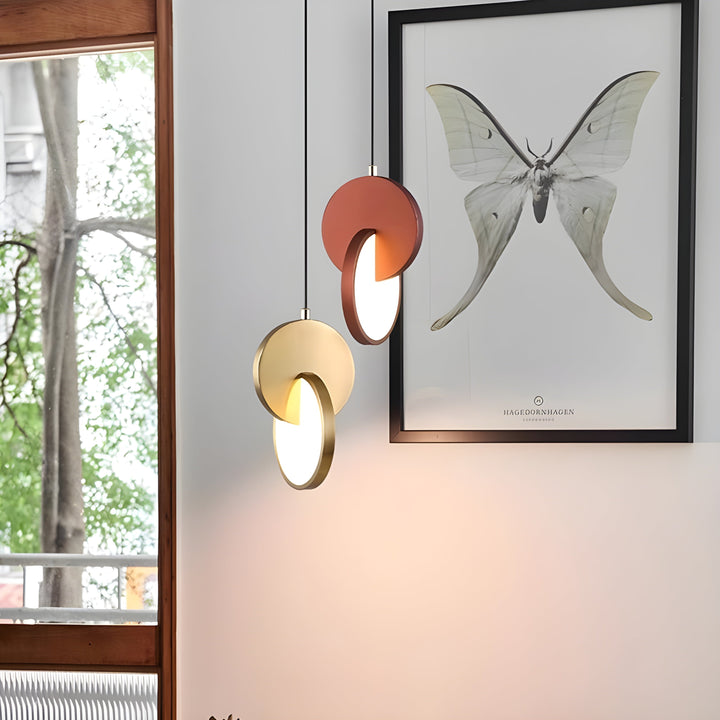 Modern Scandinavian LED pendant lamp with round frame and warm light bowl