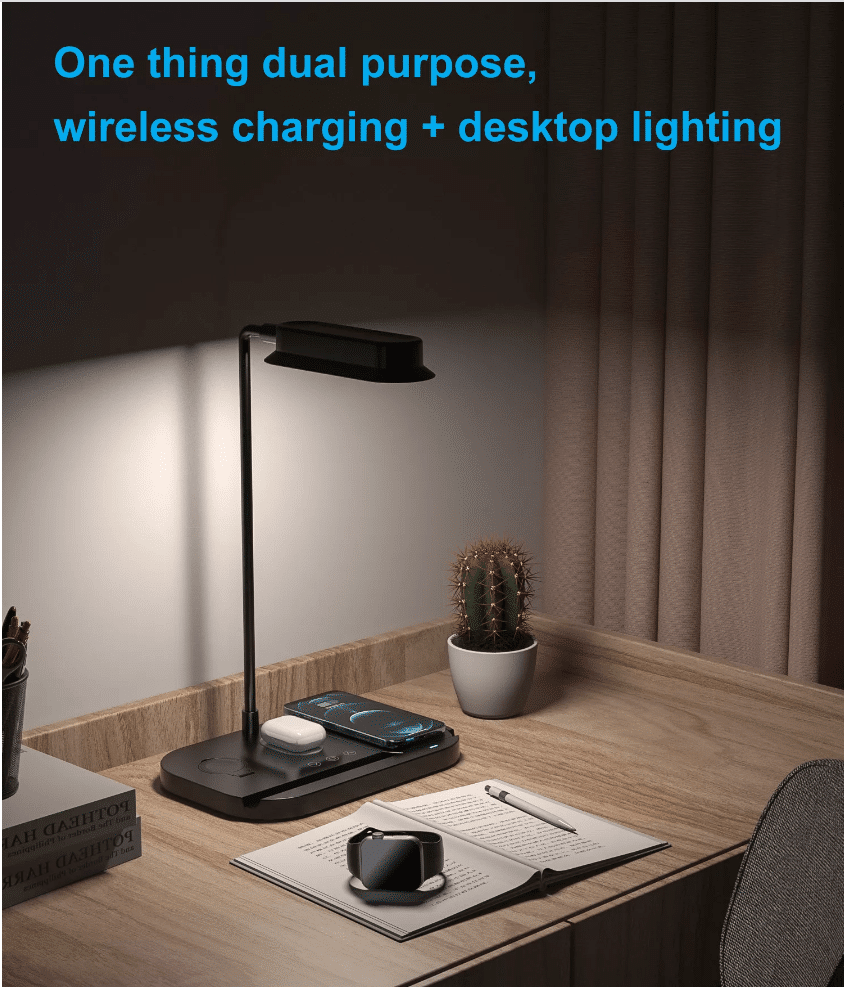 LED table lamp with dimmer and wireless charger for smartphones (4-in-1) | Stornfield